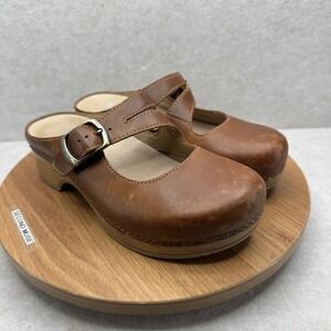 Dansko Mary Jane Clogs 36 Brown Leather Buckle Strap Comfort Boho Mules Comfort
